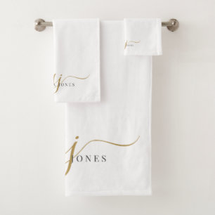 Elegant Script Gold Monogram Initialen Naam Bad Handdoek