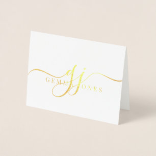 Elegant Script Gold Monogram Initialen Naam Folie Kaarten