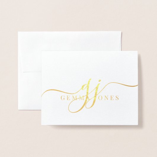 Elegant Script Gold Monogram Initialen Naam Folie Kaarten (Voorkant met envelop)
