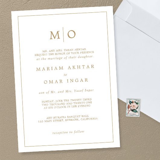 Élégant Script Gold Monogram Invitation