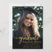 Elégant Script Gold Photo Graduation Invitation (Devant)