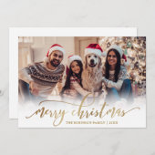 Elegant Script Gold Script Single Photo Christmas Feestdagenkaart (Voorkant / Achterkant)