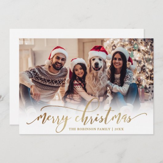 Elegant Script Gold Script Single Photo Christmas Feestdagenkaart (Voorkant / Achterkant)