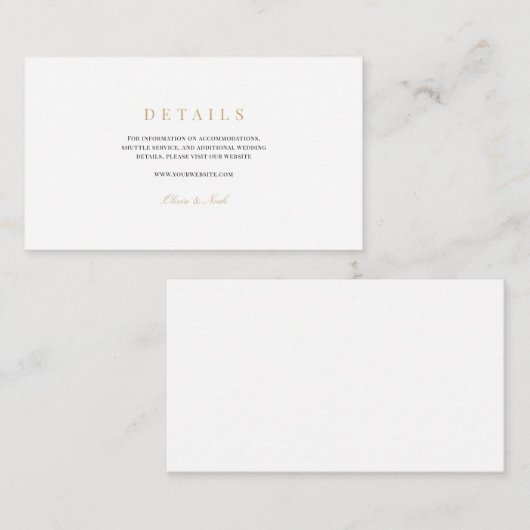 Elegant Script Gold & White bruiloft details Informatiekaartje (Voorkant / Achterkant)