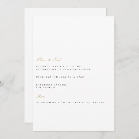 Élégant Script Gold & White Fiançailles Invitation (Devant / Derrière)