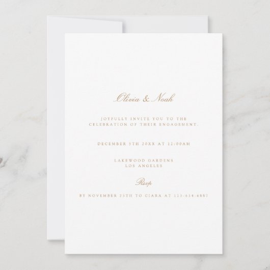 Élégant Script Gold & White Fiançailles Invitation (Devant)
