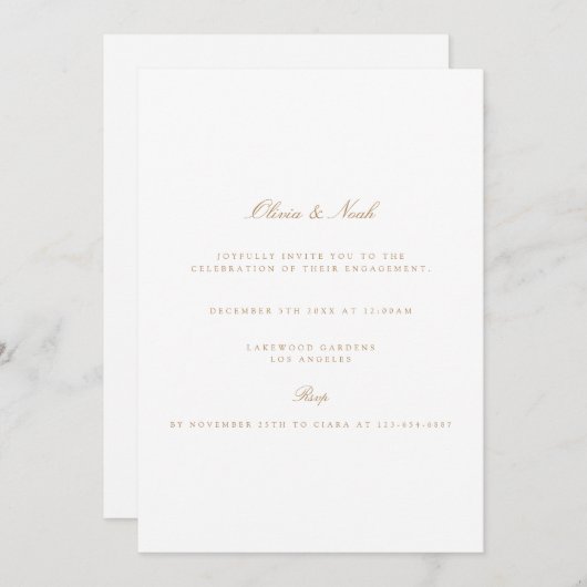 Élégant Script Gold & White Fiançailles Invitation (Devant / Derrière)