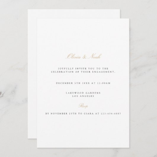 Élégant Script Gold & White Fiançailles Invitation (Devant / Derrière)