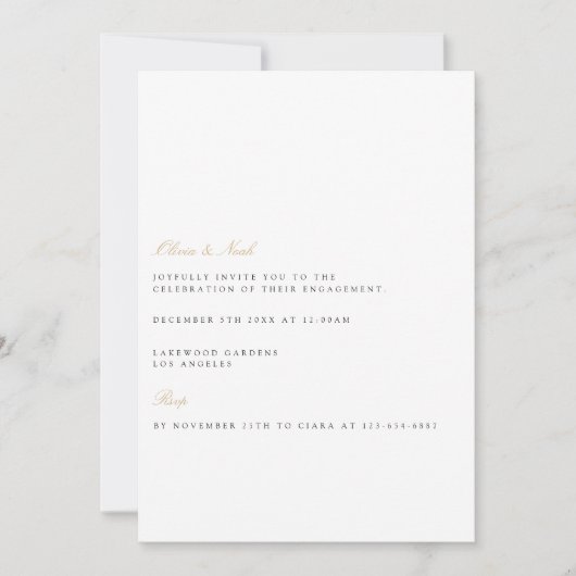 Elegant Script Gold & White Verloving Invitation Kaart (Voorkant)