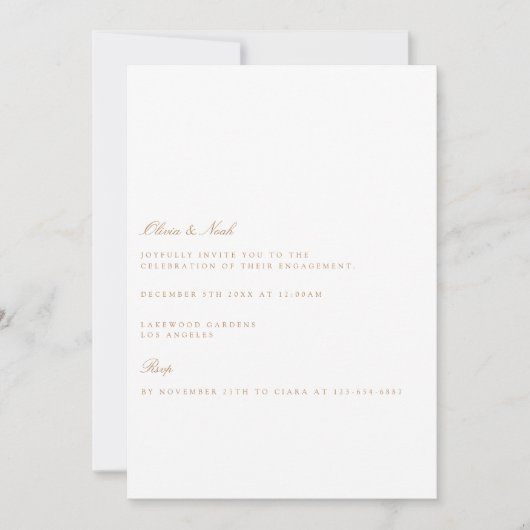 Elegant Script Gold & White Verloving Invitation Kaart (Voorkant)