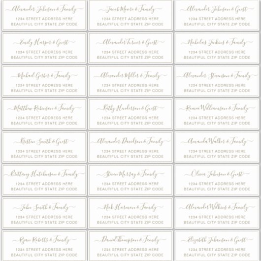 Elegant Script Gold White Wedding Guest Address Sticker (Voorkant)