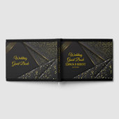 Elegant script Golden Floral Luxe zwarte bruiloft Gastenboek (Volledig)