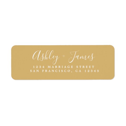 Elegant Script Goud Gele Trouw Retouradres Etiket (Voorkant)