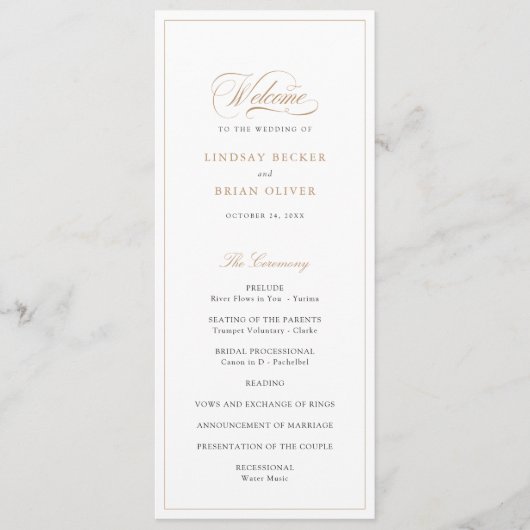 Elegant Script Goud Moderne Kalligrafie Bruiloft Programma (Voorkant)