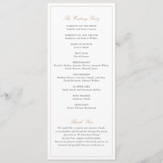 Elegant Script Goud Moderne Kalligrafie Bruiloft Programma (Achterkant)