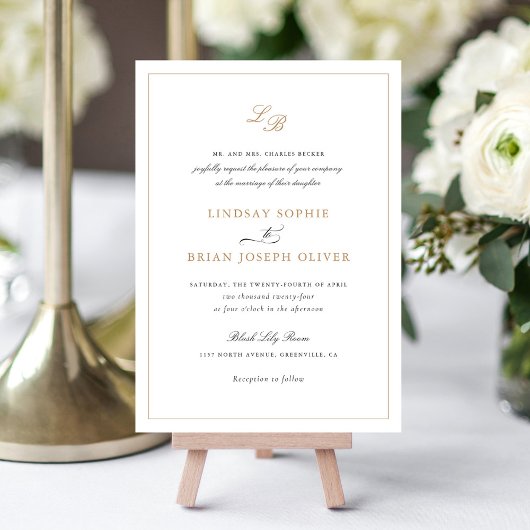 Elegant Script Goud Monogram Modern Bruiloft Kaart