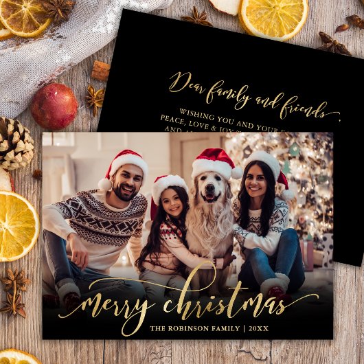 Elegant Script Goud Script Zwart Foto Kerstmis Feestdagenkaart