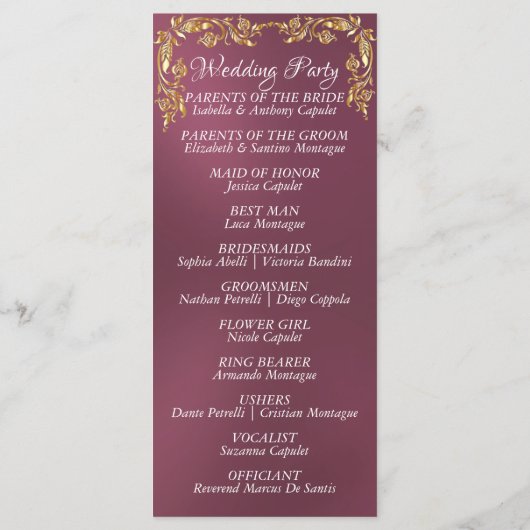 Elegant Script & Gouden Bladeren - Lavendel Weddin Programma (Achterkant)