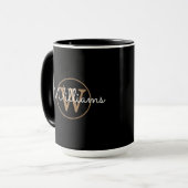 Elegant Script Gouden Monogram Zwart Mok (Voorkant links)