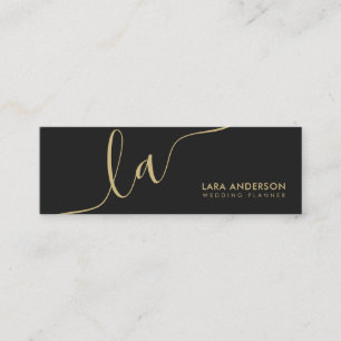 Elegant script gouden zwart moderne monogram initi mini visitekaartje