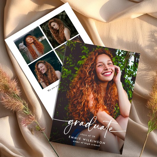 Elegant Script Graduate 5 Foto Collage Afstudeerce Aankondiging