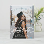 Elegant Script Graduation Photo Bedankkaart (Staand voorkant)