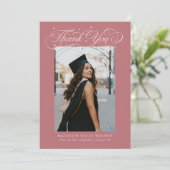 Elegant Script Graduation Photo Pink Bedankkaart (Staand voorkant)