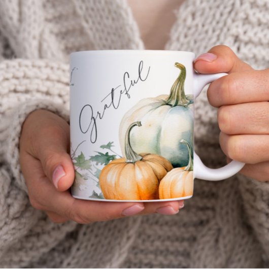 Elegant Script Grateful rustieke pompoen Mok