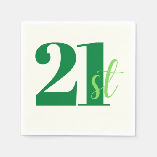 Elegant Script Green 21st Birthday Servet (Voorkant)