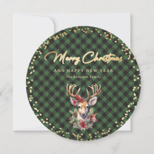 Elegant Script Green Gold Merry kerst Feestdagenkaart