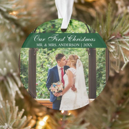 Elegant Script Green Ons eerste kerstOrnament Ornament (Boom)