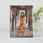 Elegant Script Green Photo Graduparty Kaart (Staand voorkant)