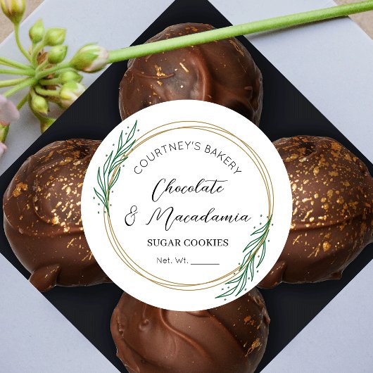 Elegant Script Greenery Krans Suikerkoekjes Voedse Ronde Sticker