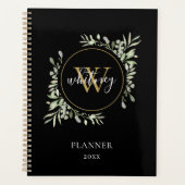 Elegant Script Greenery Monogram Black 2023 Planner (Voorkant)