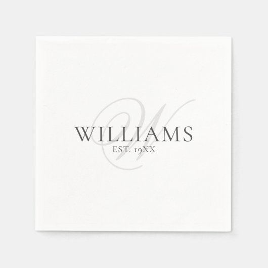 Elegant Script Grey Monogram Familie Formele Dinne Servet (Voorkant)