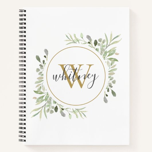 Elegant Script groen chique gouden monogram Notitieboek (Voorkant)