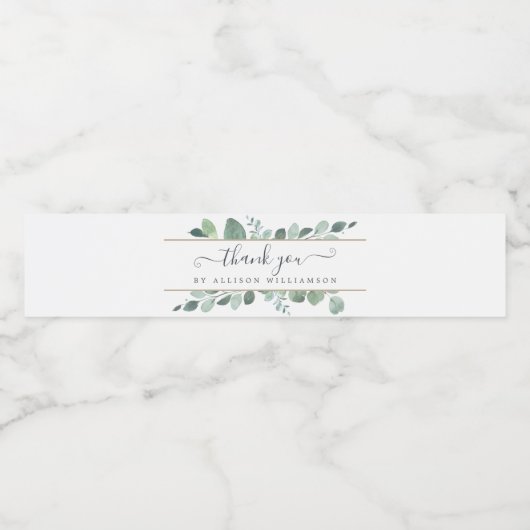 Elegant script groen dank u waterfles etiket (Enkel label)
