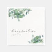 Elegant script groen laat eucalyptus bruiloft servet (Voorkant)