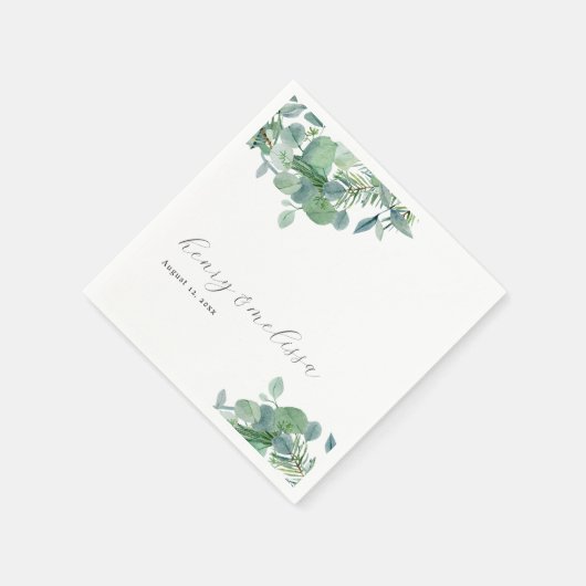 Elegant script groen laat eucalyptus bruiloft servet (Hoek)