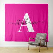 Elegant script Groot monogram Een hete roze Wandkleed (In Situ (horizontaal))