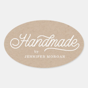 Elegant script handgemaakt product kraft ovale sticker