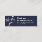 Elegant script handschrift dank u marineblauw mini visitekaartje (Voorkant)
