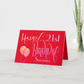 Elegant Script Happy 21st Name Red Birthday Kaart (Voorkant)