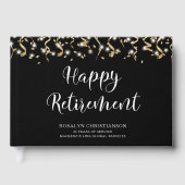 Elegant Script Happy Retirement Black Gold White Gastenboek (Voorkant)