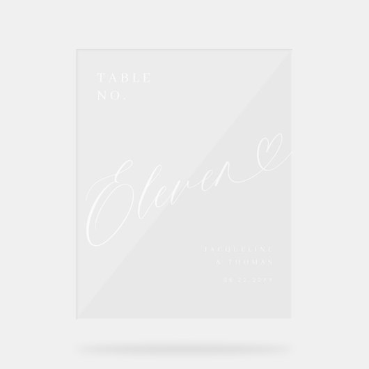 Elegant Script Hart Bruiloft Tafel Nummer Elf Acryl Bord (Voorkant)