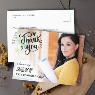 Elegant Script Hart Foto Afstudeer Bedankt Briefkaart