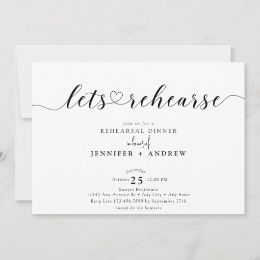 Elegant script hart | repetitie diner kaart (Voorkant)