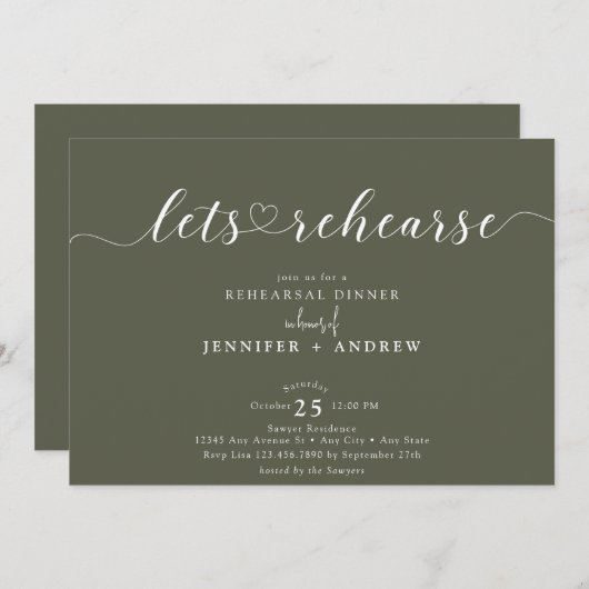 Elegant script hart | repetitie diner kaart (Voorkant / Achterkant)