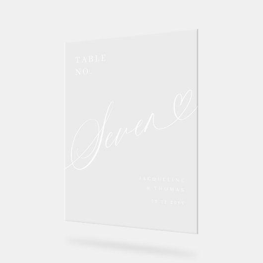 Elegant Script Hart Trouwtafel Nummer Zeven Acryl Bord (Hoek)