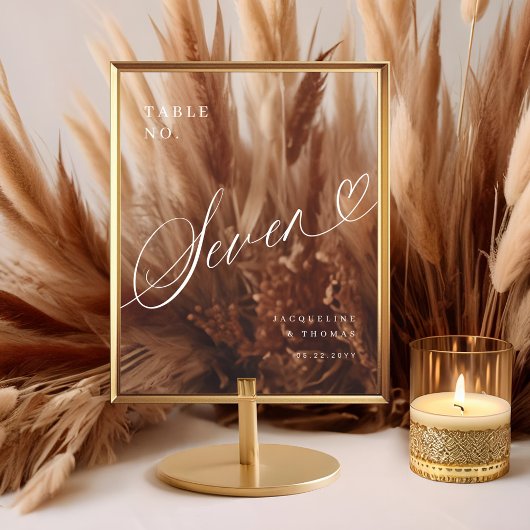 Elegant Script Hart Trouwtafel Nummer Zeven Acryl Bord